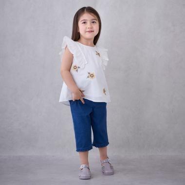 【接觸冷感】七分褶皺荷葉邊褲