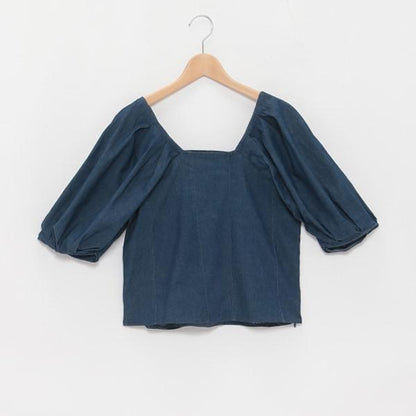 【LADIES】泡泡袖牛仔長款上衣