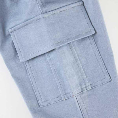 彈力斜紋工裝風長褲（100～130）