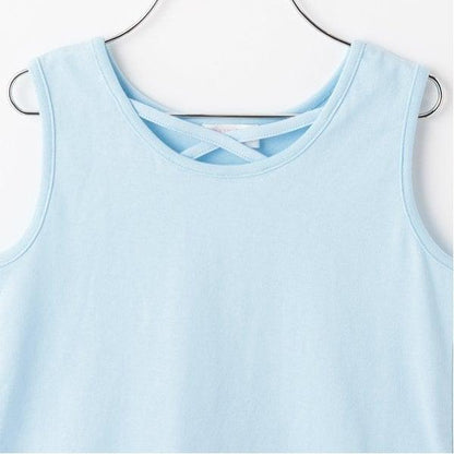 扎染風格露肩網紗拼接背心套裝