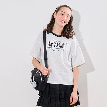 【防汙處理】翻領開襟字母T恤