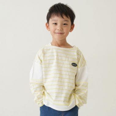 拼接肩條紋寬鬆長袖T恤