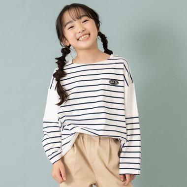 拼接肩條紋寬鬆長袖T恤