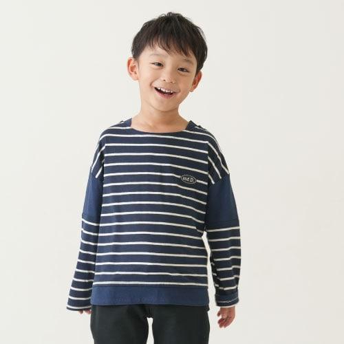 拼接肩條紋寬鬆長袖T恤