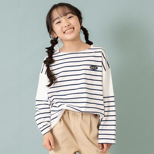 拼接肩條紋寬鬆長袖T恤