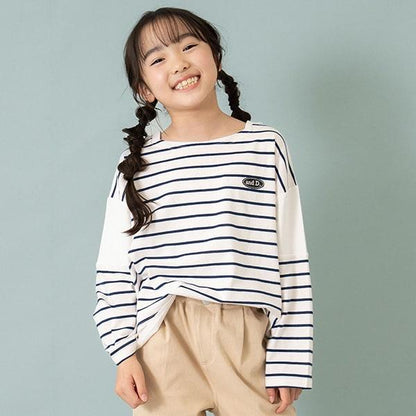 拼接肩條紋寬鬆長袖T恤