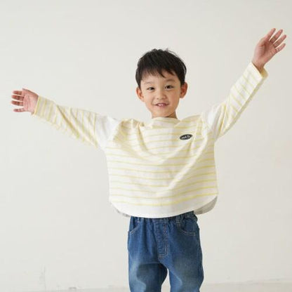 拼接肩條紋寬鬆長袖T恤