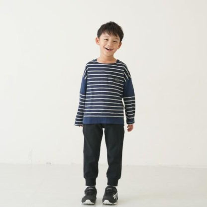 拼接肩條紋寬鬆長袖T恤