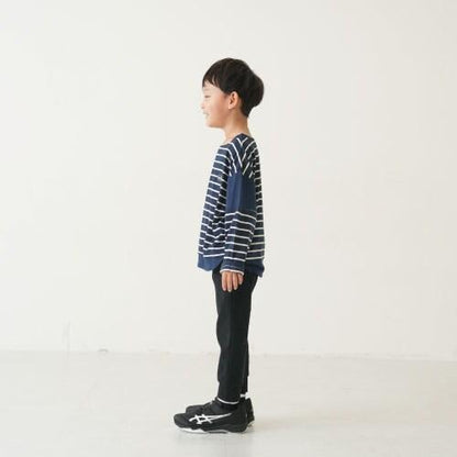 拼接肩條紋寬鬆長袖T恤