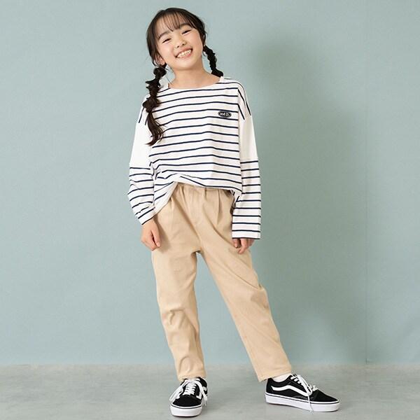 拼接肩條紋寬鬆長袖T恤