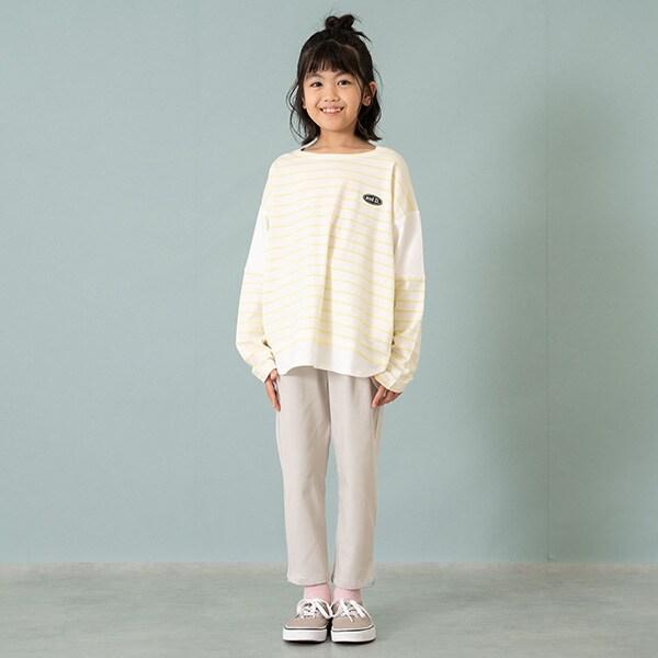 拼接肩條紋寬鬆長袖T恤