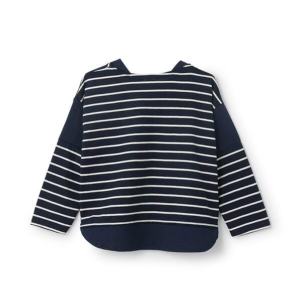 拼接肩條紋寬鬆長袖T恤