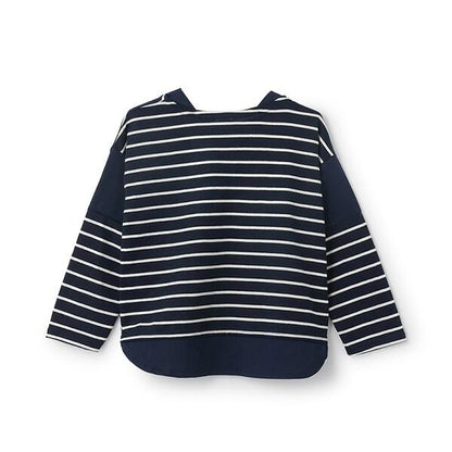 拼接肩條紋寬鬆長袖T恤