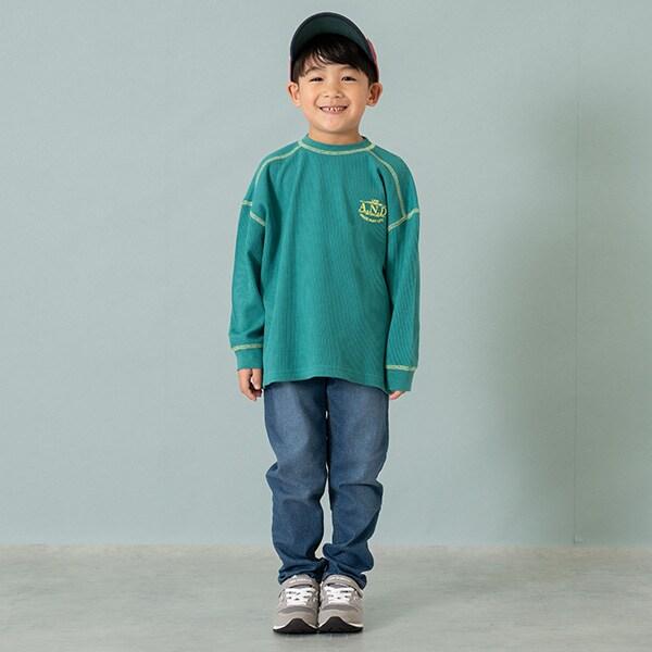 拼接華夫格寬鬆長袖T恤