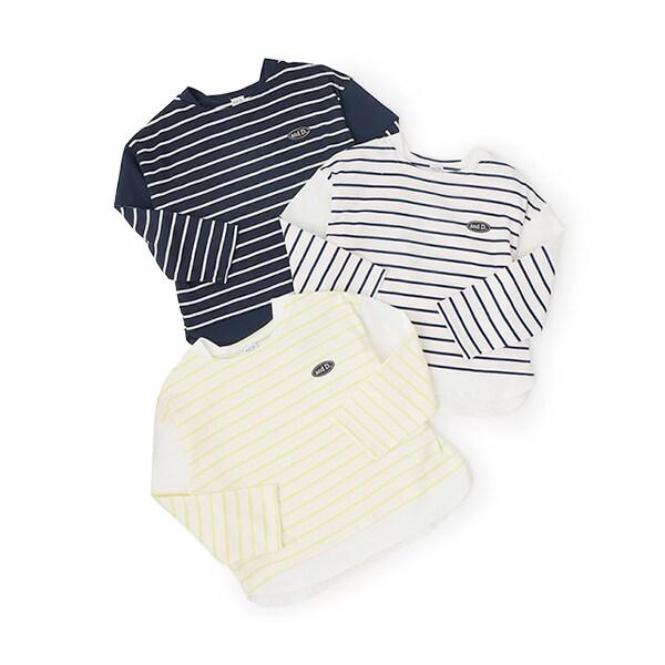 拼接肩條紋寬鬆長袖T恤