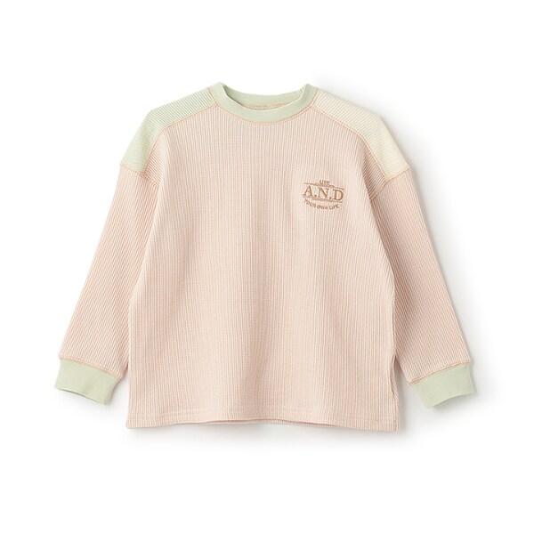 拼接華夫格寬鬆長袖T恤