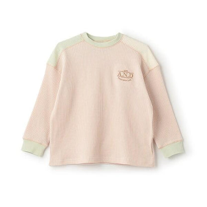 拼接華夫格寬鬆長袖T恤