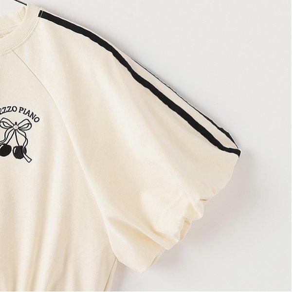 側邊條紋泡泡袖T恤&背心套裝