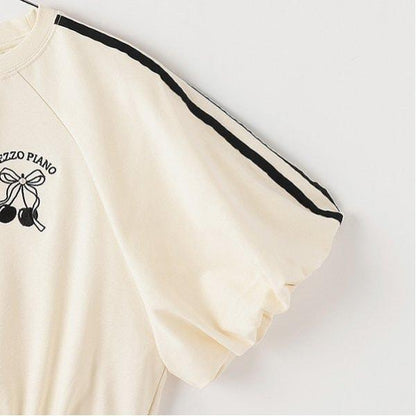 側邊條紋泡泡袖T恤&背心套裝