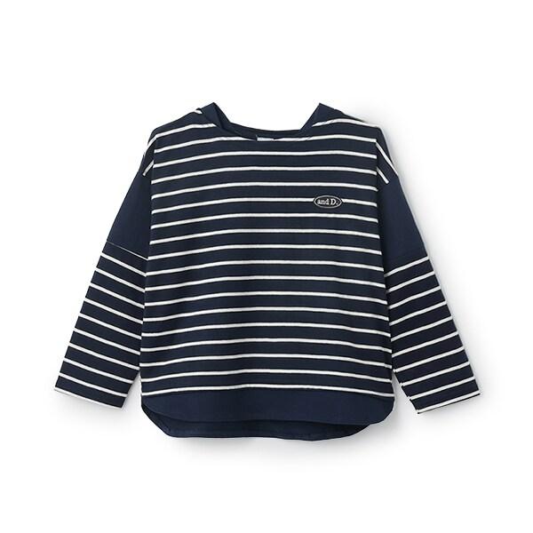 拼接肩條紋寬鬆長袖T恤