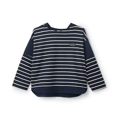 拼接肩條紋寬鬆長袖T恤