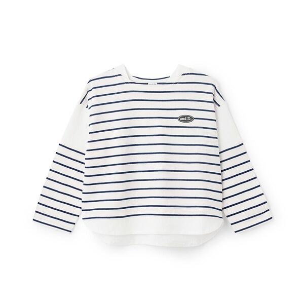 拼接肩條紋寬鬆長袖T恤