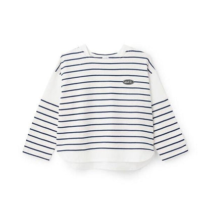 拼接肩條紋寬鬆長袖T恤