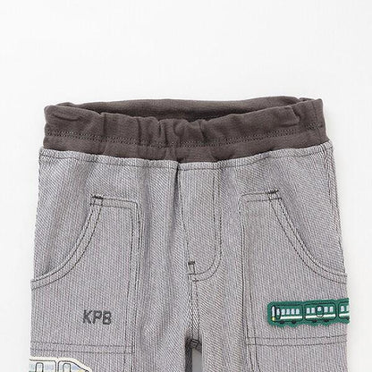 條紋提花電車刺繡七分褲