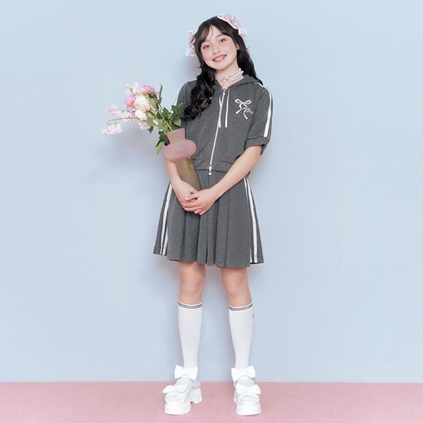 【Nico☆Petit登載】亮片迷你衛衣拉鍊連帽衫&喇叭裙褲套裝