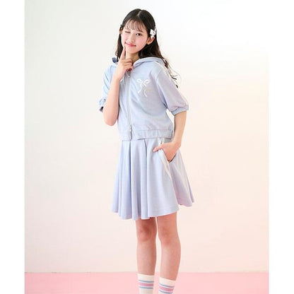 【Nico☆Petit登載】亮片迷你衛衣拉鍊連帽衫&喇叭裙褲套裝