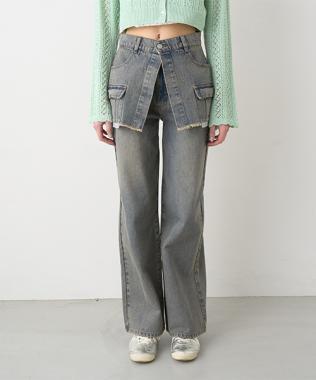 帶裹身設計牛仔寬腿褲【韓國時尚】