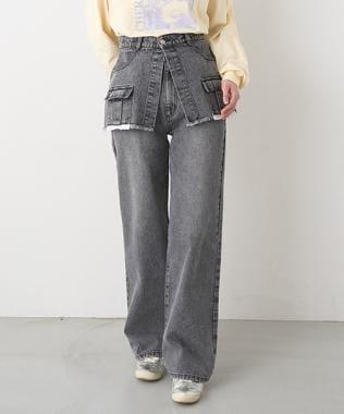 帶裹身設計牛仔寬腿褲【韓國時尚】