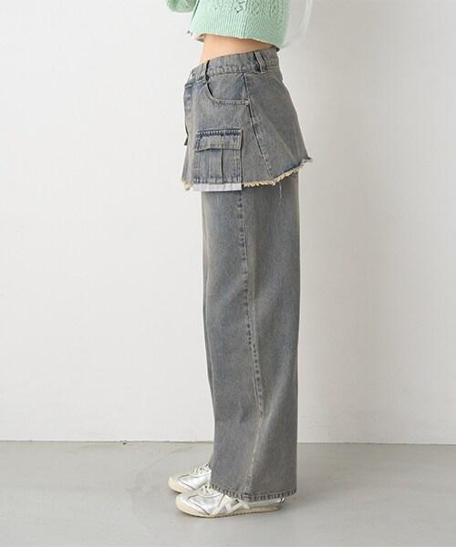 帶裹身設計牛仔寬腿褲【韓國時尚】