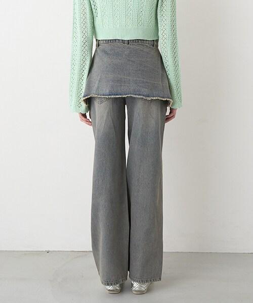 帶裹身設計牛仔寬腿褲【韓國時尚】