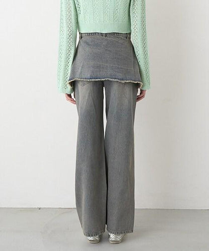帶裹身設計牛仔寬腿褲【韓國時尚】