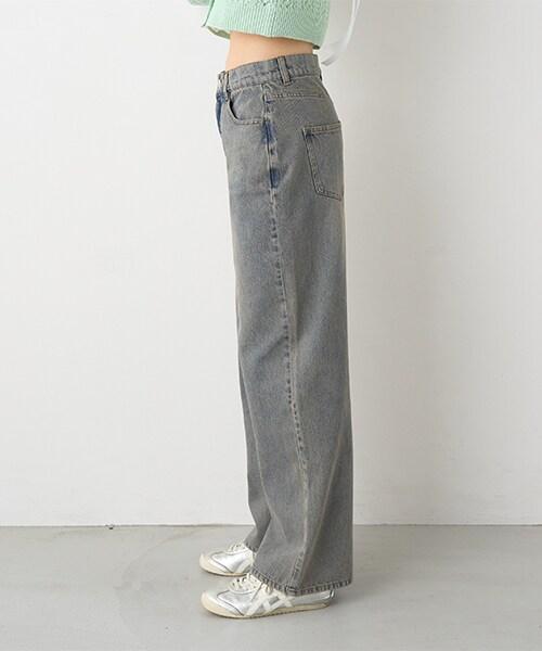 帶裹身設計牛仔寬腿褲【韓國時尚】