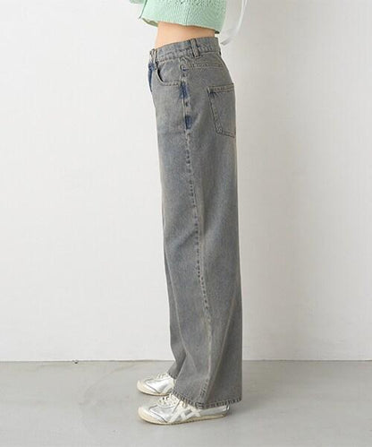 帶裹身設計牛仔寬腿褲【韓國時尚】