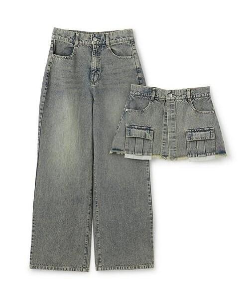 帶裹身設計牛仔寬腿褲【韓國時尚】