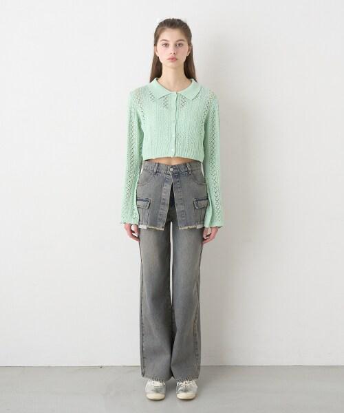 帶裹身設計牛仔寬腿褲【韓國時尚】