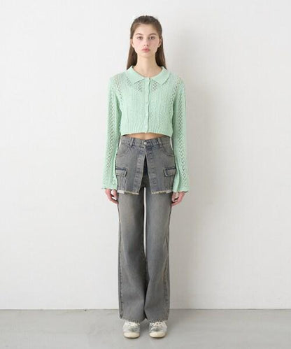 帶裹身設計牛仔寬腿褲【韓國時尚】