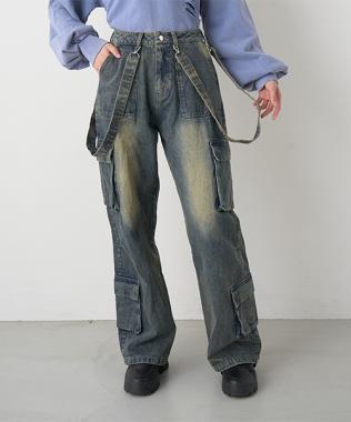 牛仔工裝褲【韓國時尚】