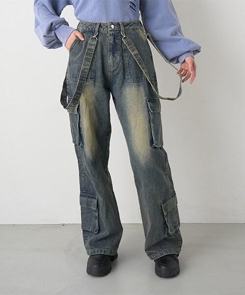 牛仔工裝褲【韓國時尚】