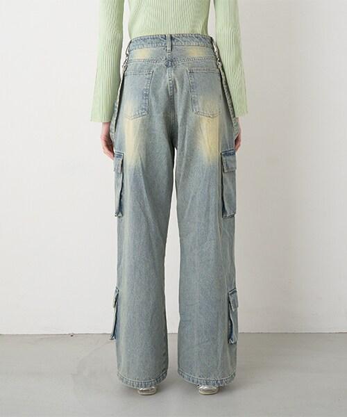 牛仔工裝褲【韓國時尚】