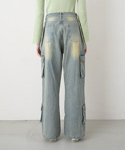 牛仔工裝褲【韓國時尚】