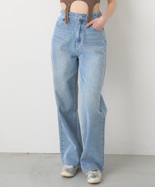 褶皺牛仔寬腿褲【韓國時尚】