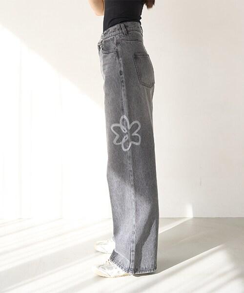 褶皺牛仔寬腿褲【韓國時尚】