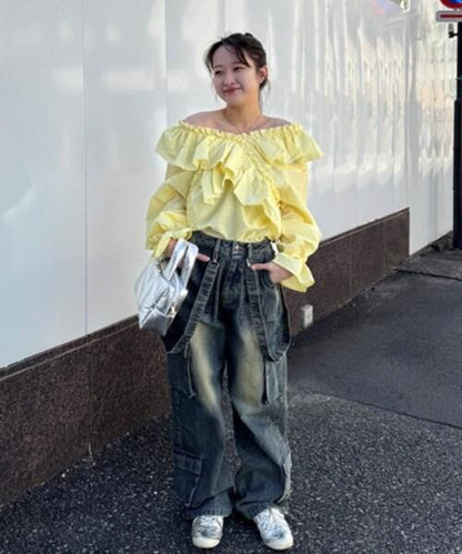 牛仔工裝褲【韓國時尚】