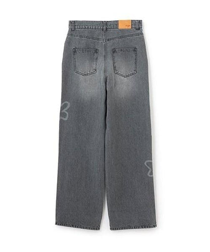 褶皺牛仔寬腿褲【韓國時尚】