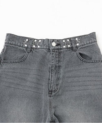 褶皺牛仔寬腿褲【韓國時尚】