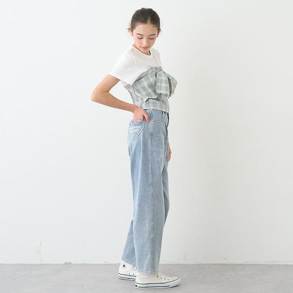 【Nico☆Petit刊載】附愛心腰帶水洗牛仔褲